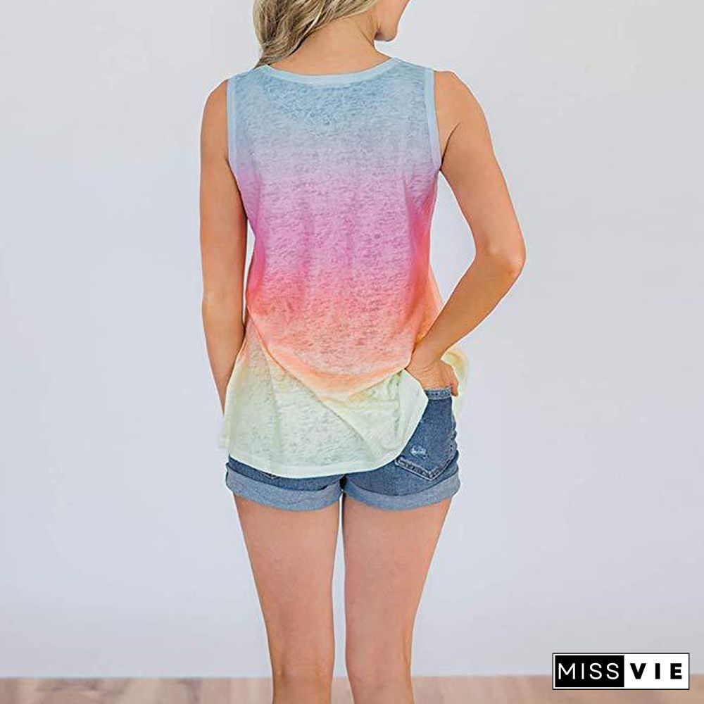 Tie Dye Sleeveless Pocket Style Tank Top