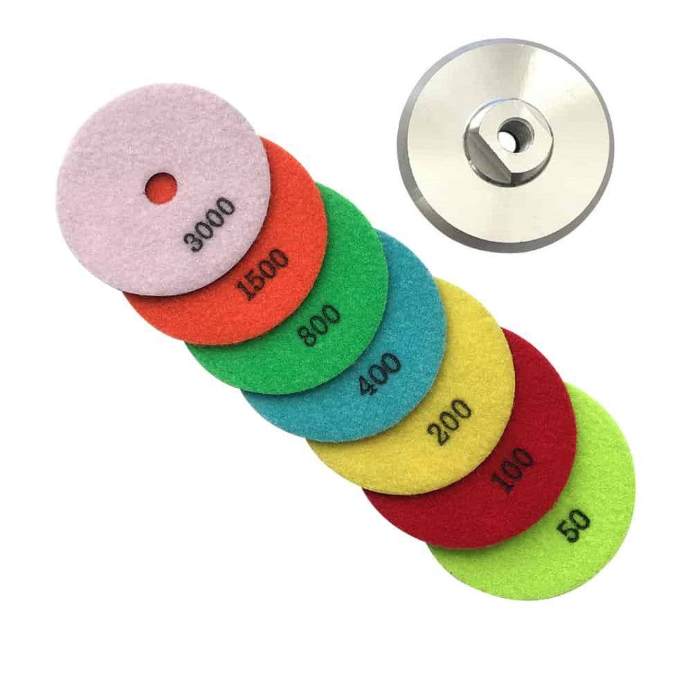 EDiamondTools 6 in. Dry Diamond Polishing Pad Set for Stone and Concrete (#50 to #3000 Grit) with Aluminum Backing Pad RDP6512481530A