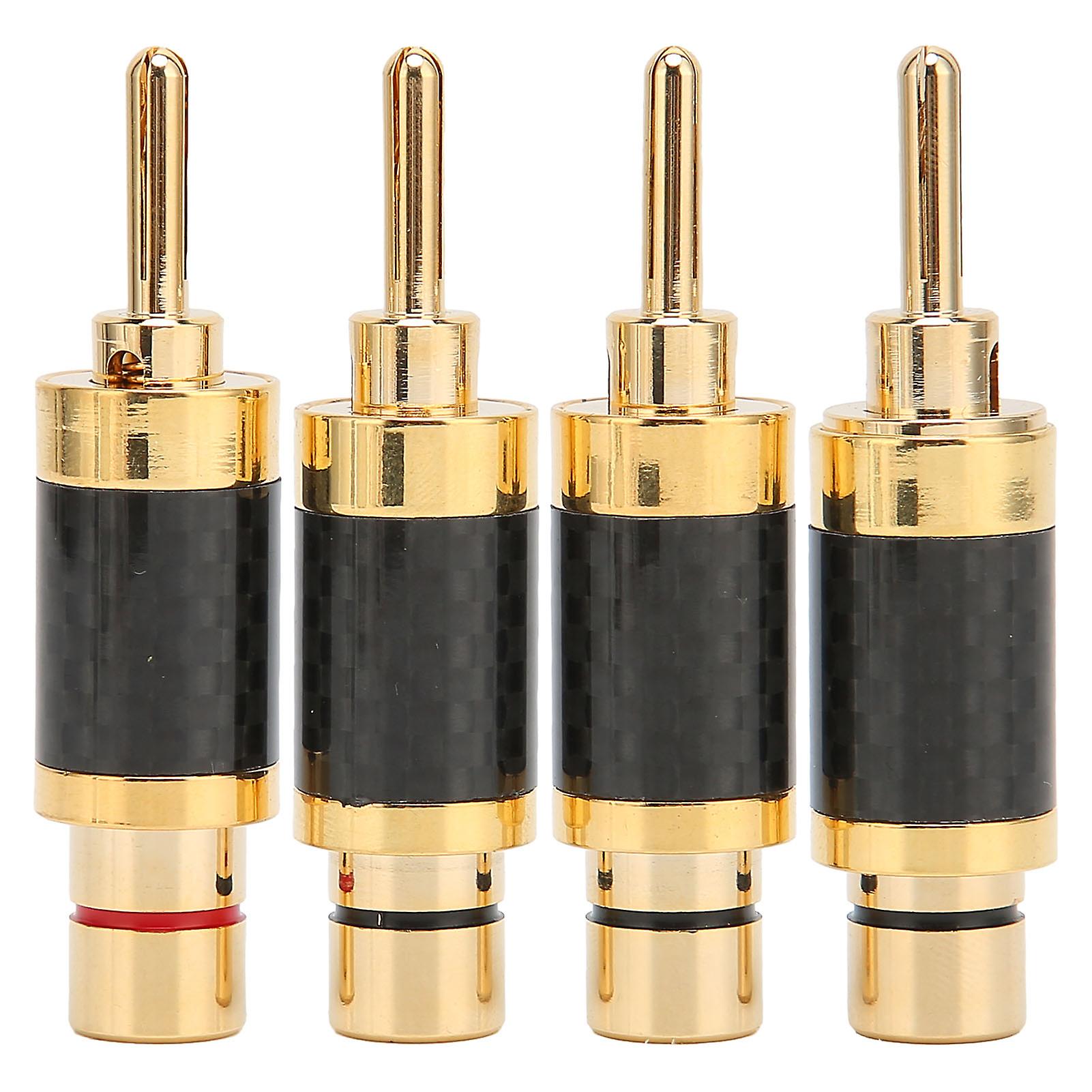 4pcs Banana Plug Brass Gold Plated Black Carbon Fiber Shell Banana Plugs Connector For 7.5mm Wire Diameter