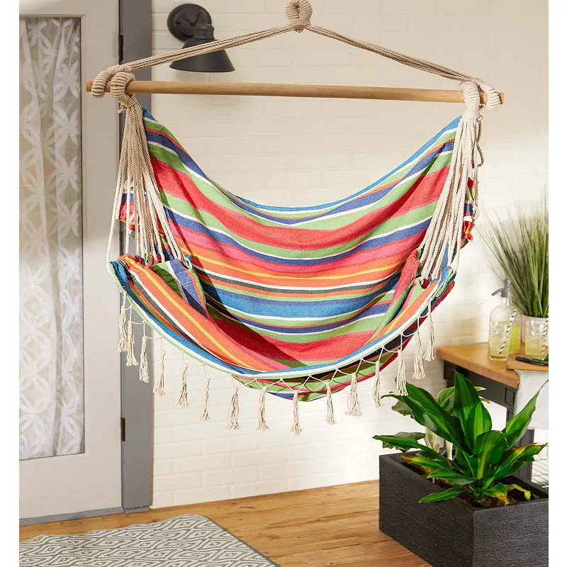 Actifo Hammock Chair with Tassel Fringe - Colorful Stripes