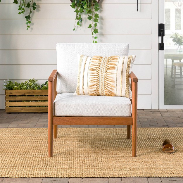 Saracina Home Modern Boho Eucalyptus Outdoor Spindle Arm Chair With Cushions