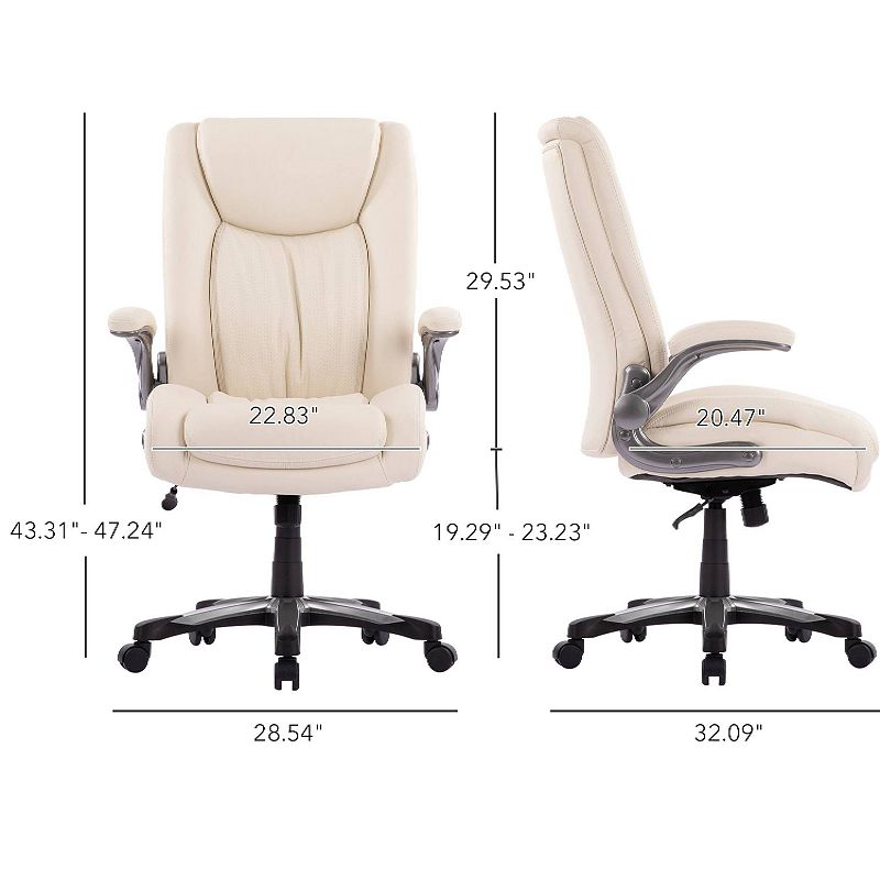 Big and Tall PU Leather Office Chair， High Back Computer Desk Chair 400 lbs with Padded Flip-Up Arms