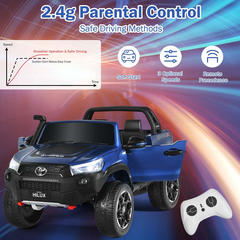 Licensed Toyota Hilux 2-Seater Kids Ride on Car 4WD 2x12V Battery Powered Riding Toy Truck with Remote