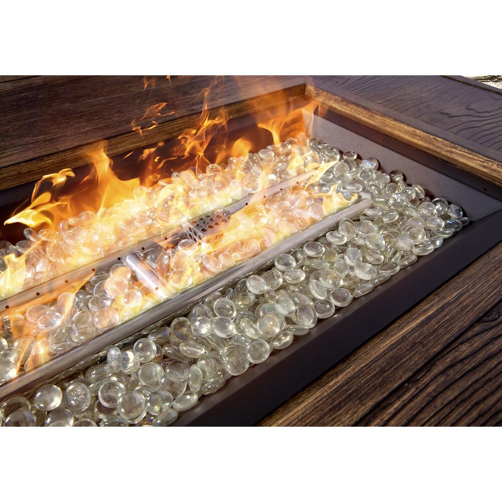 Aluminum Propane Outdoor Fire Table with Stained Wood Look Finish