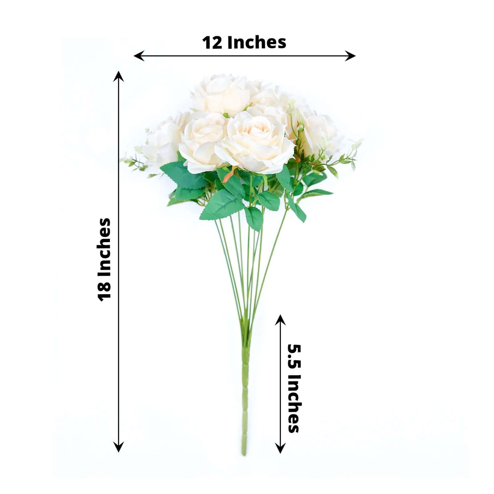 2 Bushes Cream Artificial Silk Rose Flower Arrangements, Real Touch Long Stem Flower Bouquet 18