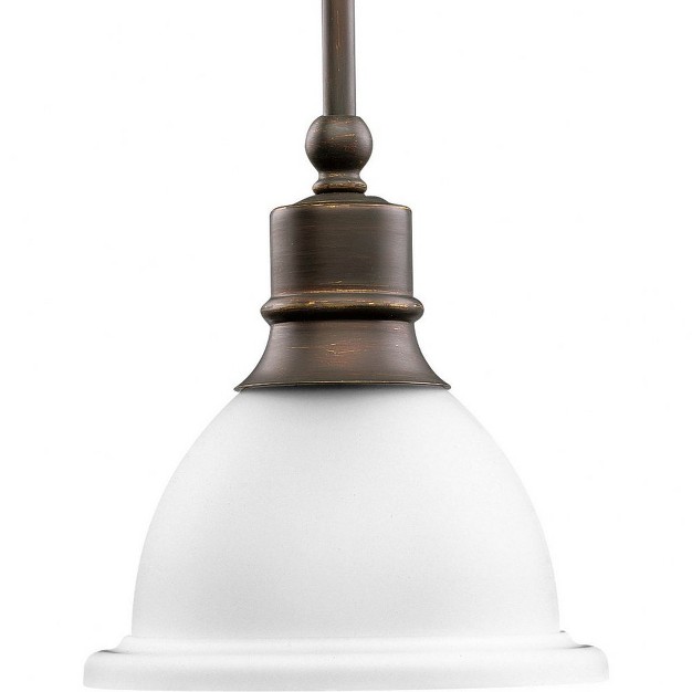 Progress Lighting Madison Collection 1 light Mini pendant Brushed Nickel Etched Glass Shade