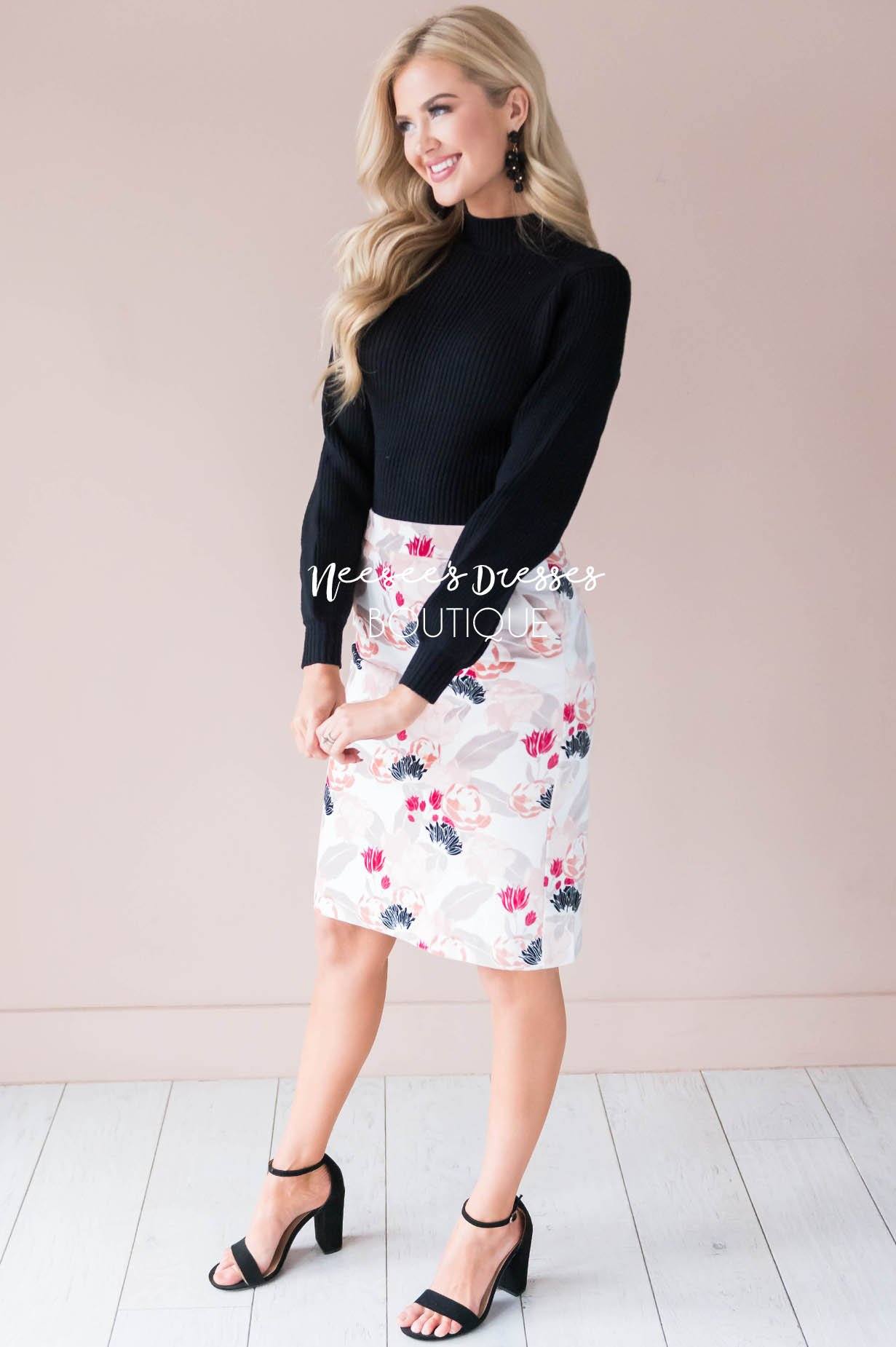 Blooming Beauty Velveteen Pencil Skirt