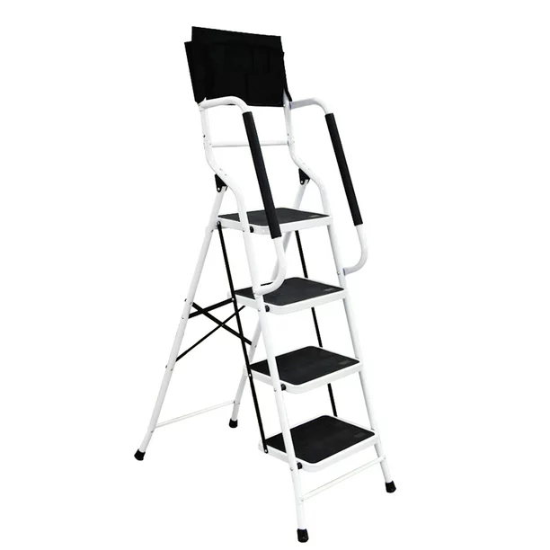 NSdirect Folding 4 Step Home Improvement Ladder， Portable Step Stool with Safety Handrails Non-Slip Wide Pedal