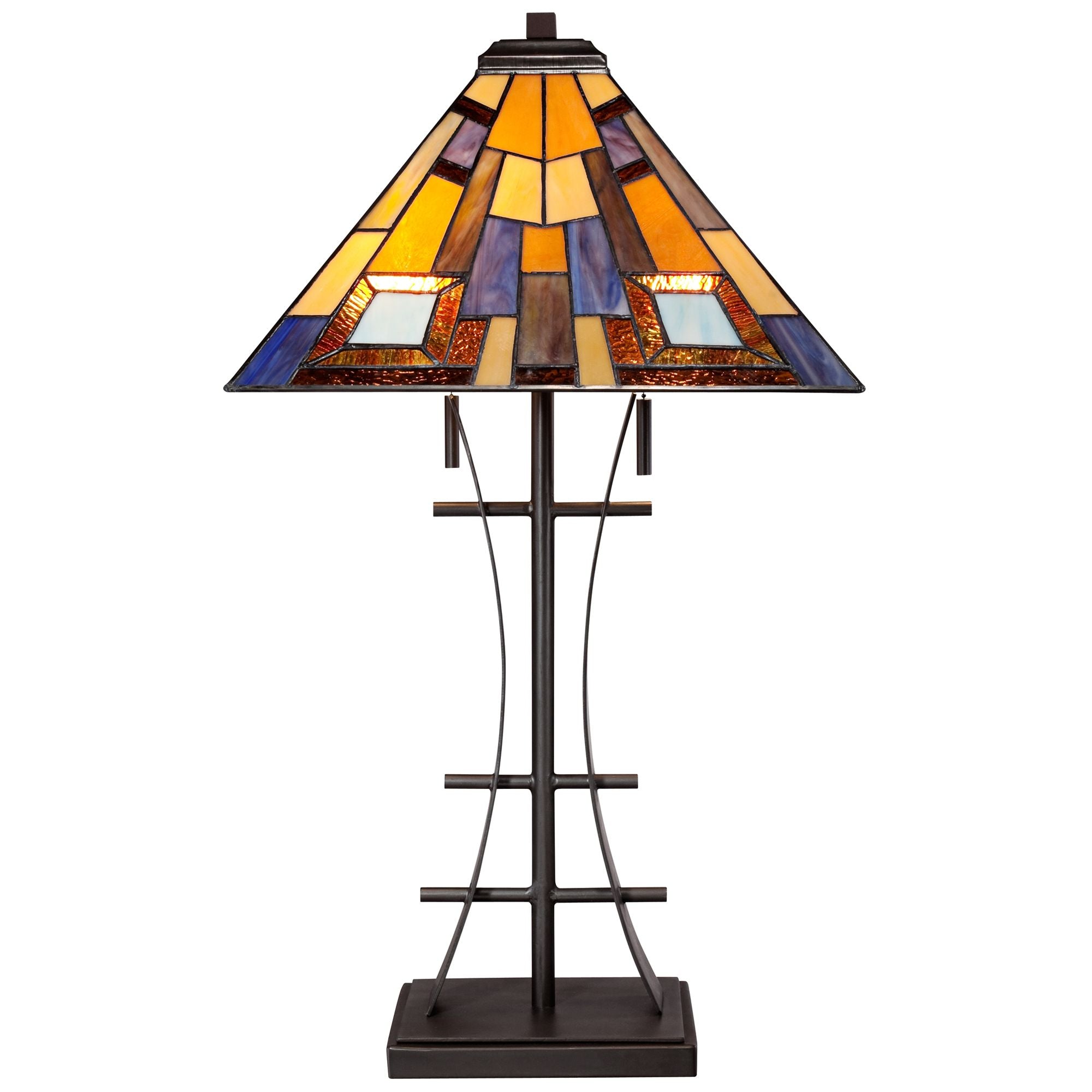 Robert Louis Tiffany Mission Table Lamp 27" Tall Iron Bronze Geometric Stained Glass Art Shade for Living Room Family Bedroom Bedside