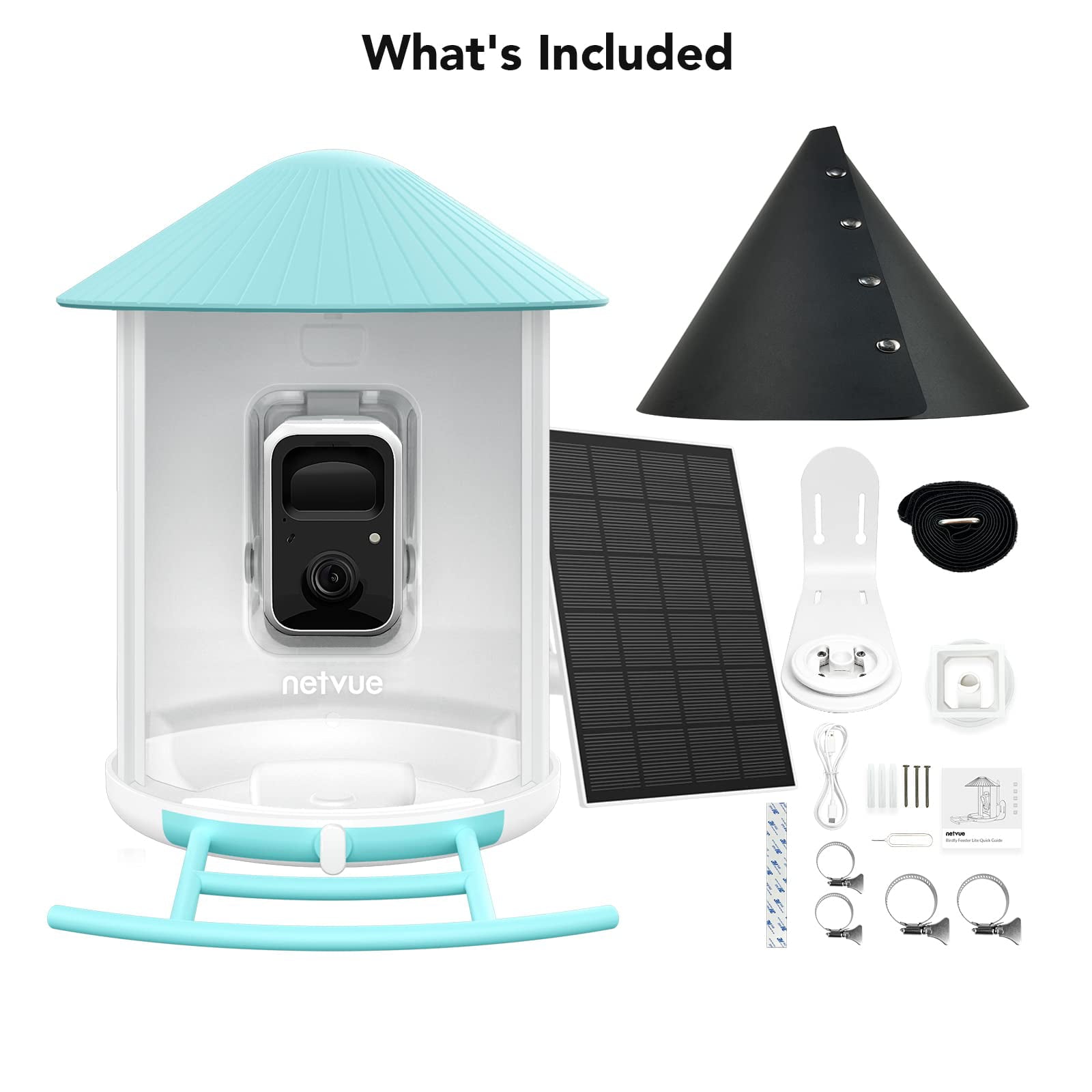 Bird Feeder with Camera， Netvue Birdfy Smart Bird Feeder with Phone App AI Identify Bird Species Night Vision for Bird Watching， Gift Ideas for Moms， Hopper Feeder， Blue (Birdfy AI+Solar)