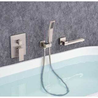 RAINLEX Square Single-Handle Wall Mount Roman Tub Faucet with Swivel Tub Spout and Rough-In Valve in Brushed Nickel W93107BN