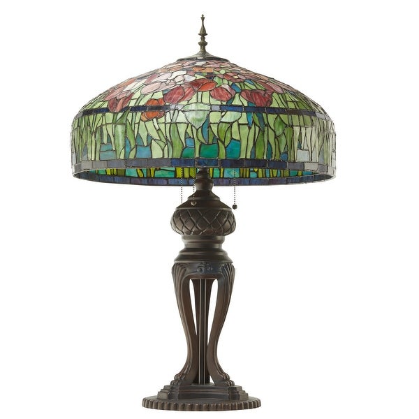 Tulip River of Goods -Inspired Red and Green Stained Glass 33.25-Inch Table Lamp - 22