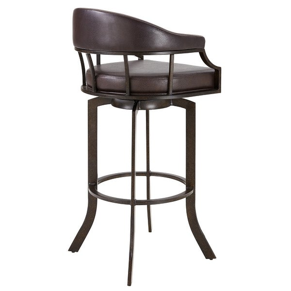 Nuf 30 Inch Swivel Barstool Armchair， Curved Round Back， Brown Faux Leather