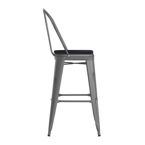 Flash Furniture Lincoln 30'' Barstool with Back and Black Wood Seat - 17.75