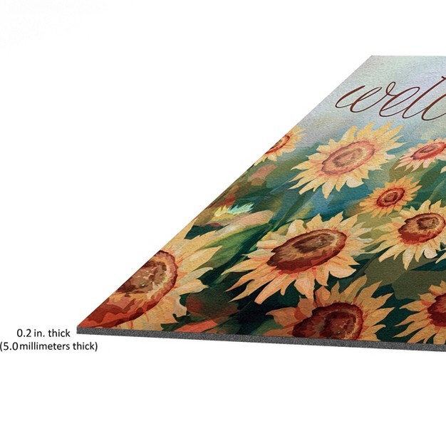 Kate Aurora Montauk Accents Country Farmhouse Sunflowers Welcome Outdoor Rubber Entrance Mat 18x30 Sunflower Fields