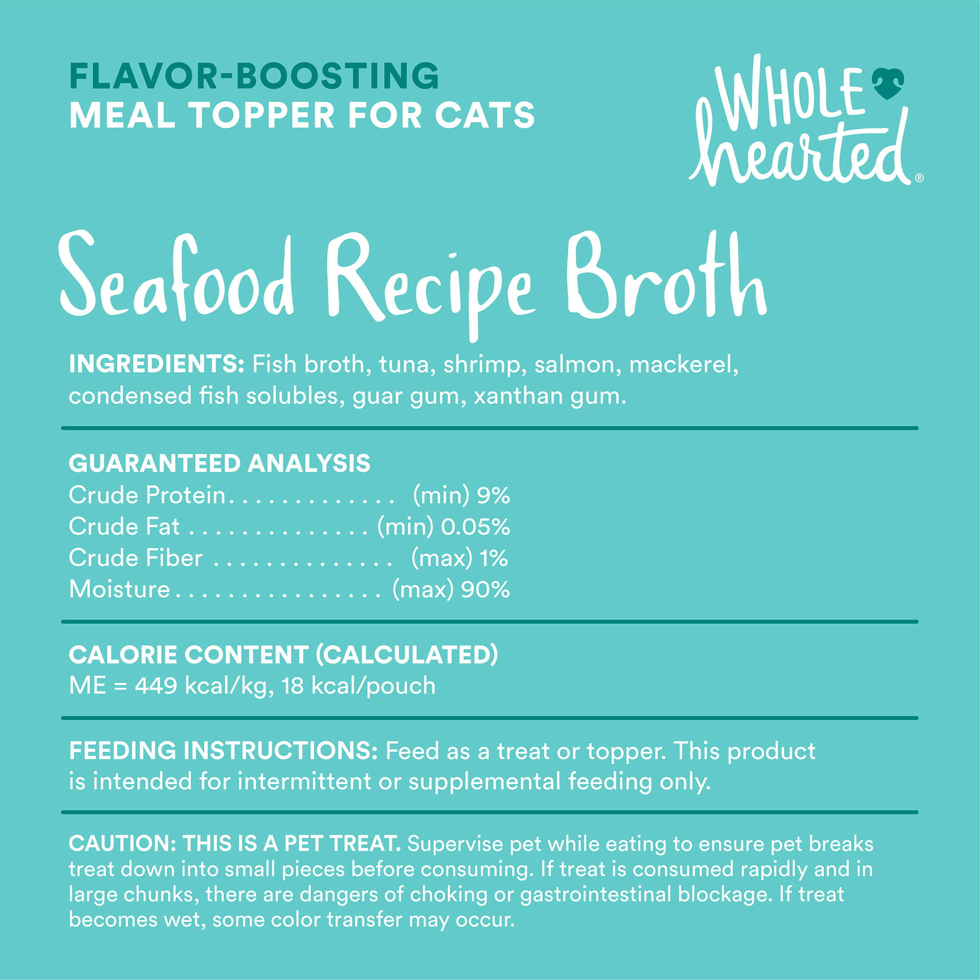 WHOLEHEARTED Seafood Recipe Broth Flavor-Boosting Wet Cat Meal Topper， 1.4 oz.， Case of 12