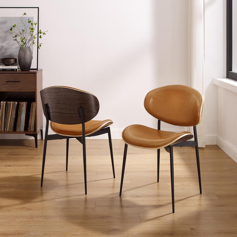 Mid Century Faux Leather Upholstered Wood Accent Desk Chair