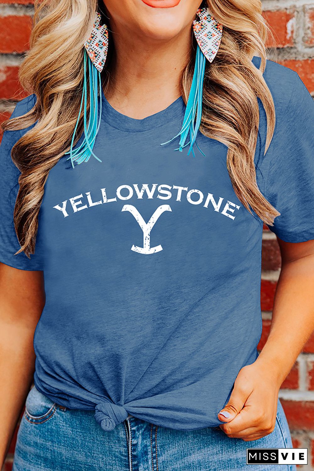 Yellowstone Letter Print Graphic Tees for Women Wholesale Short Sleeve T shirts Top