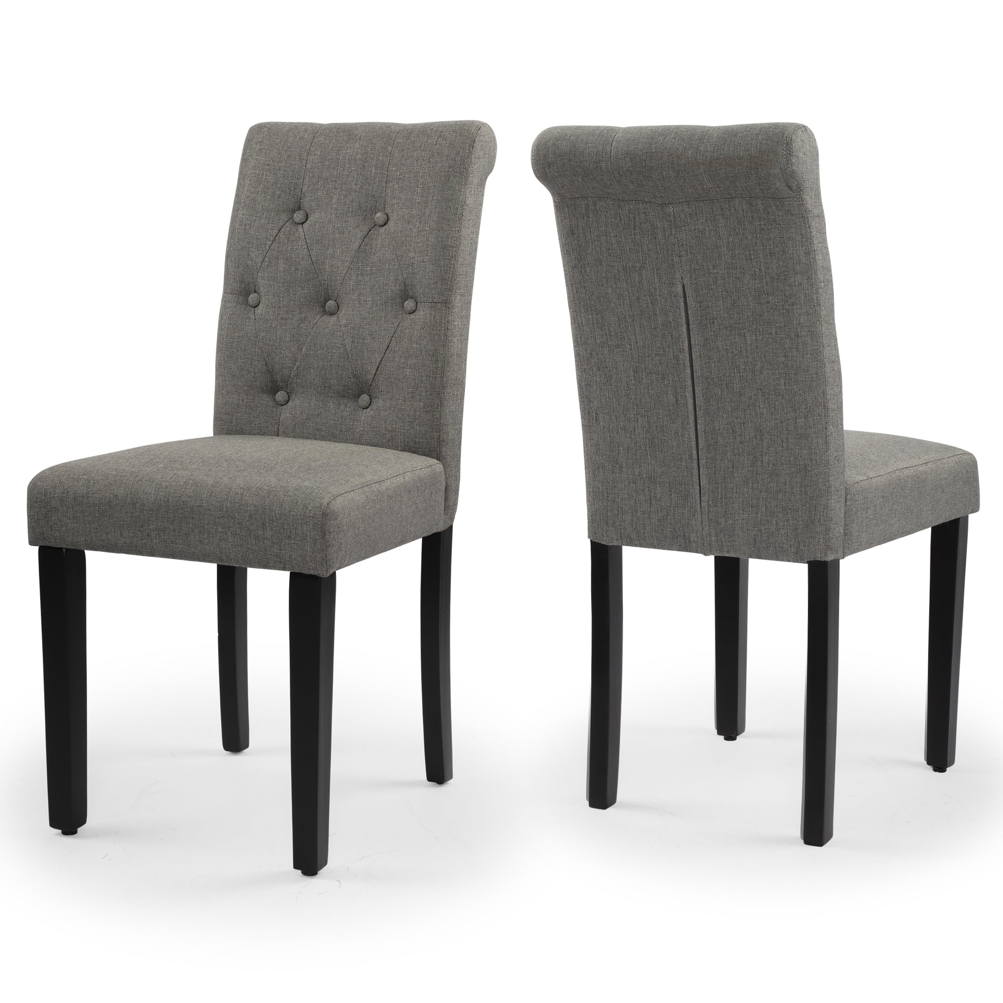 Mid Back Parons Fabric Upholstered Dining Chairs with Button Tufting， Gray， Set of 2