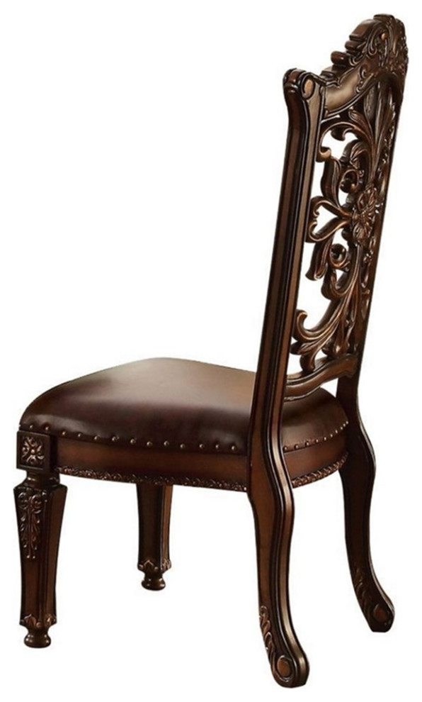 Bowery Hill Traditional Dining Side Chair in PU and Cherry (Set of 2)   Victorian   Dining Chairs   by Homesquare  Houzz