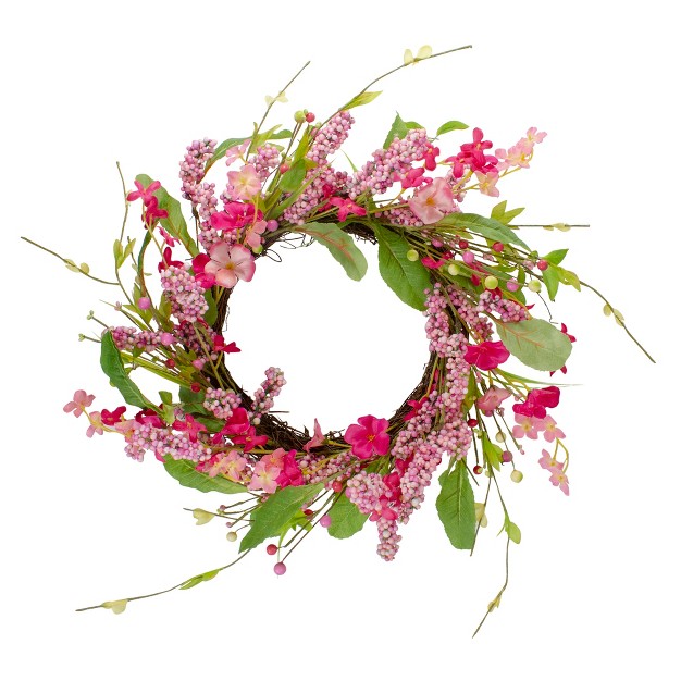 Northlight Geranium And Berry Artificial Spring Floral Wreath Pink 18 inch