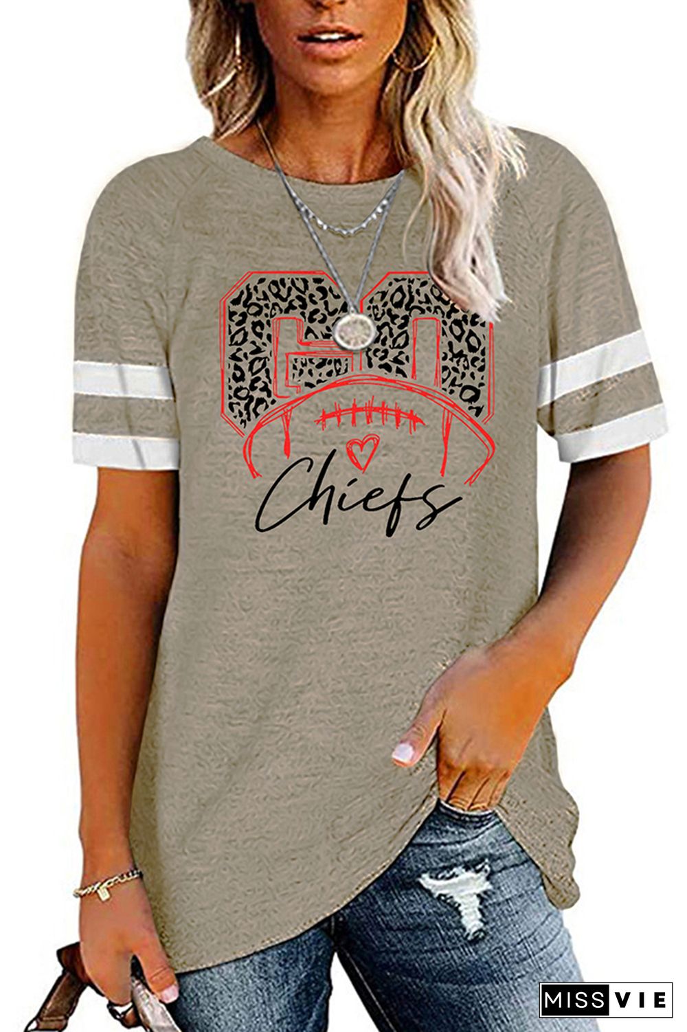 Go Chiefs Foot Ball Graphic Tees for Women Wholesale Short Sleeve T shirts Top