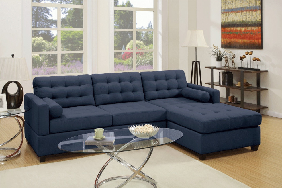 Lecco 2 Piece Polyfiber Sectional Sofa  Dark blue   Transitional   Sectional Sofas   by Hollywood Decor  Houzz