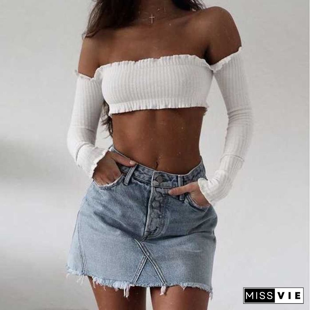 Vintage Washed Distressed Notched Light Denim Mini Skirt