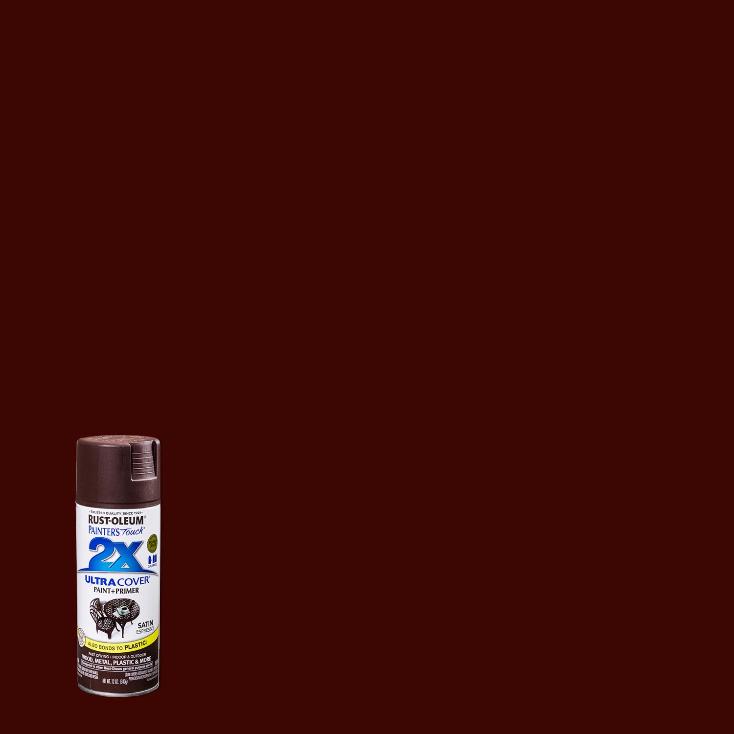 Rust-Oleum Painter\u0027s Touch 2X Ultra Cover Satin Espresso Paint+Primer Spray Paint 12 oz