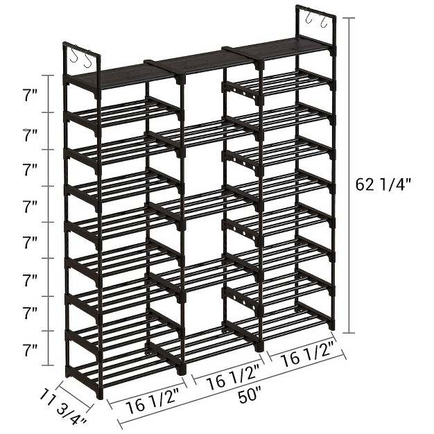 Wowlive 9 tier Large Stackable Metal Shoe Rack Shelf Storage Tower Unit Cabinet Organizer For Closets Fits 50 To 55 Pairs Black