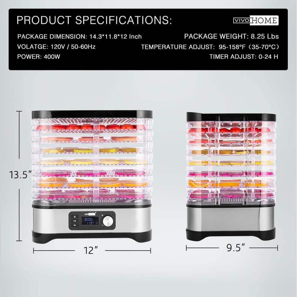 VIVOHOME Electric 8Tray Stainless Steel Food Dehydrator with Digital Timer and Temperature Control