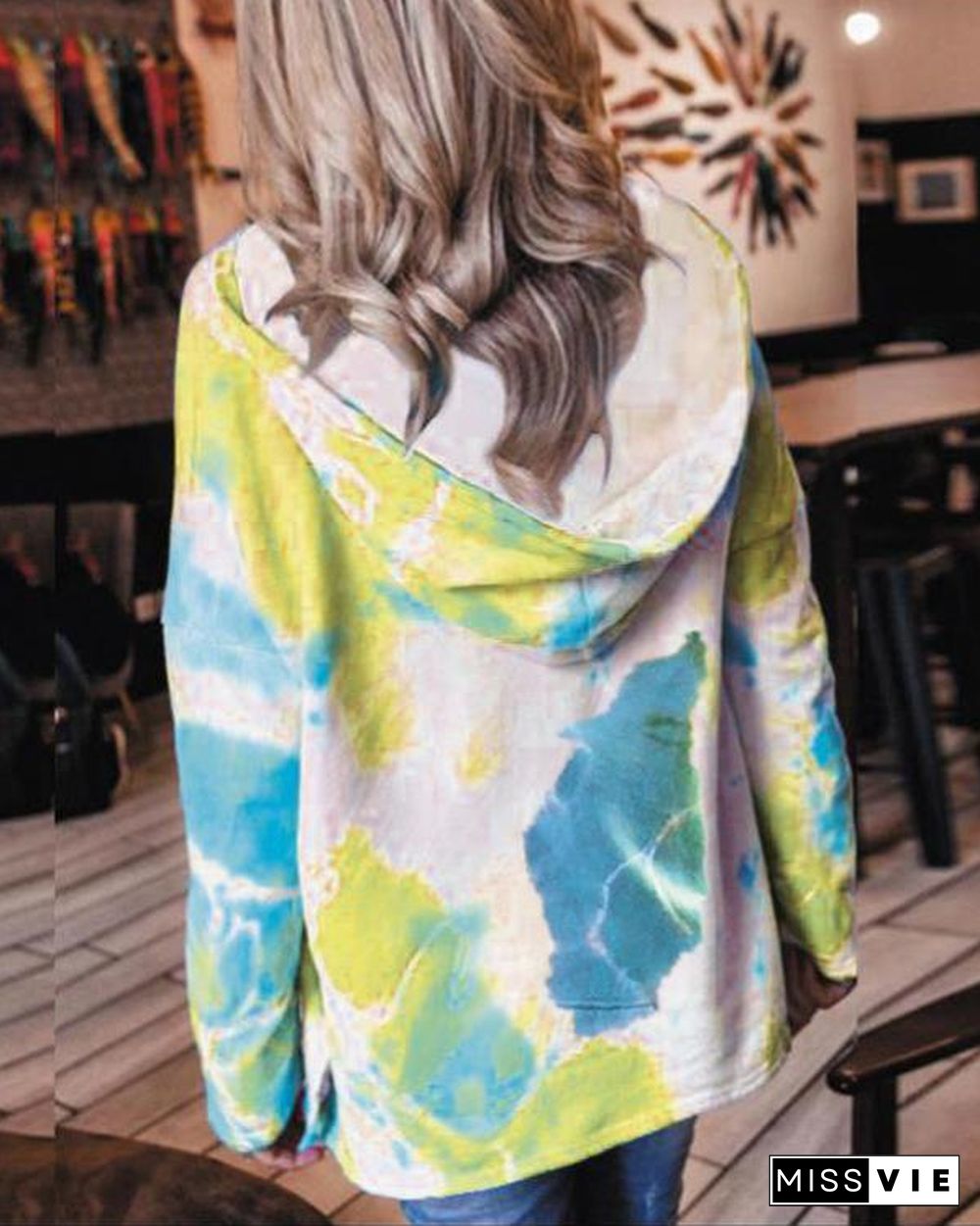 Women's Fashion Tie Dye Pocket Hoodie Sweatshirt