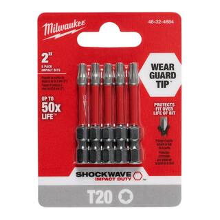 MW SHOCKWAVE Impact Duty 2 in. T20 Torx Alloy Steel Screw Driver Bit (5-Pack) 48-32-4684