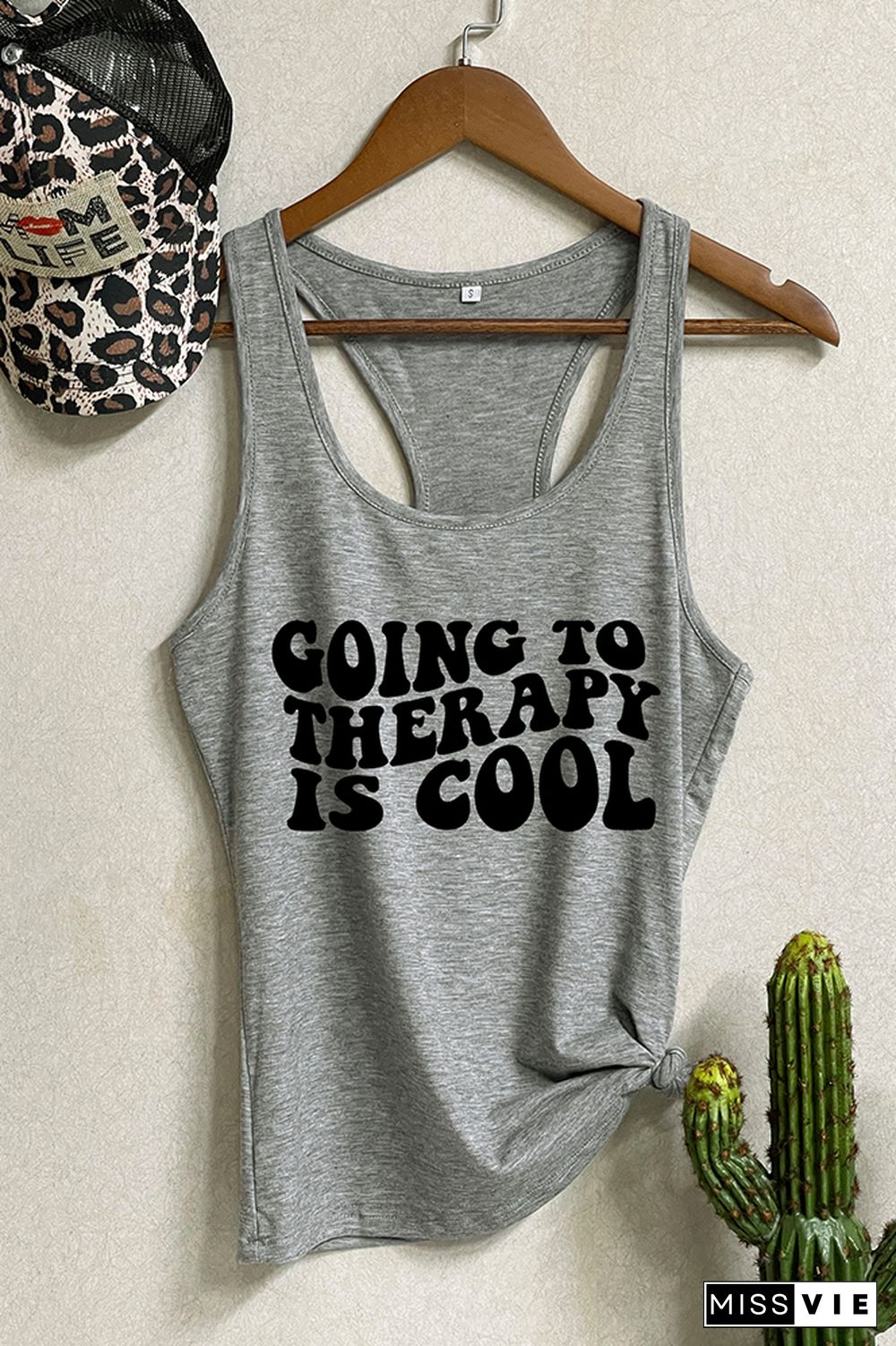 Going to Therapy is Cool Letter Print Graphic Tank Top