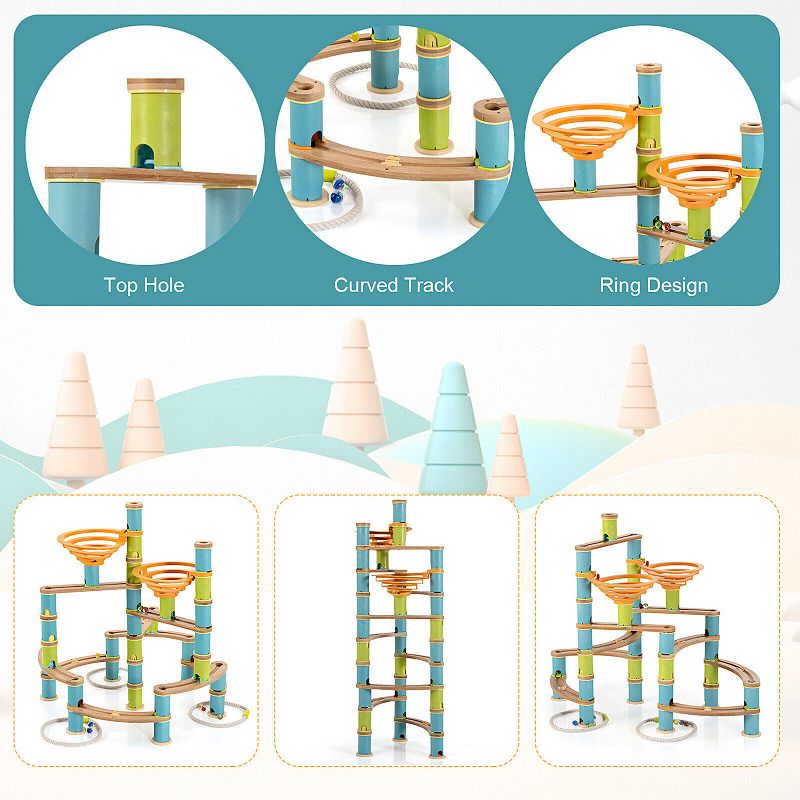 162 Pieces Wicker Marble Run Educational Learning Toy Set