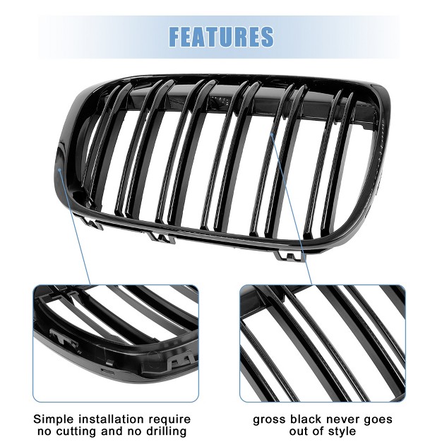 Unique Bargains Front Kidney Grille Grill For Bmw F48 F49 X1 Series 2016 4 Door Double Line Gloss Black 1 Pair