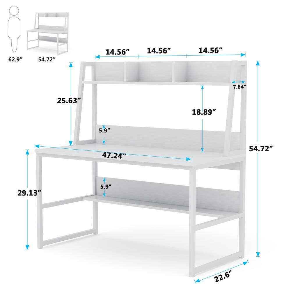 TRIBESIGNS WAY TO ORIGIN Sally 55 in. Rectangular White Metal and Particle Wood Board Top Computer Desk with Monitor Stand and Hutch Bookshelf HD-C0439