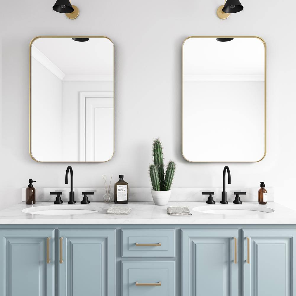 better bevel 20 in. x 30 in. Metal Framed Rounded Rectangle Bathroom Vanity Mirror in Gold 20040