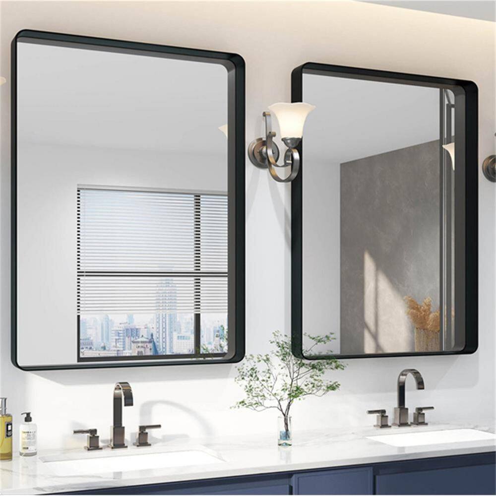 TOOLKISS 48 in. W x 36 in. H Rectangular Aluminum Framed Wall Bathroom Vanity Mirror in Black B12191