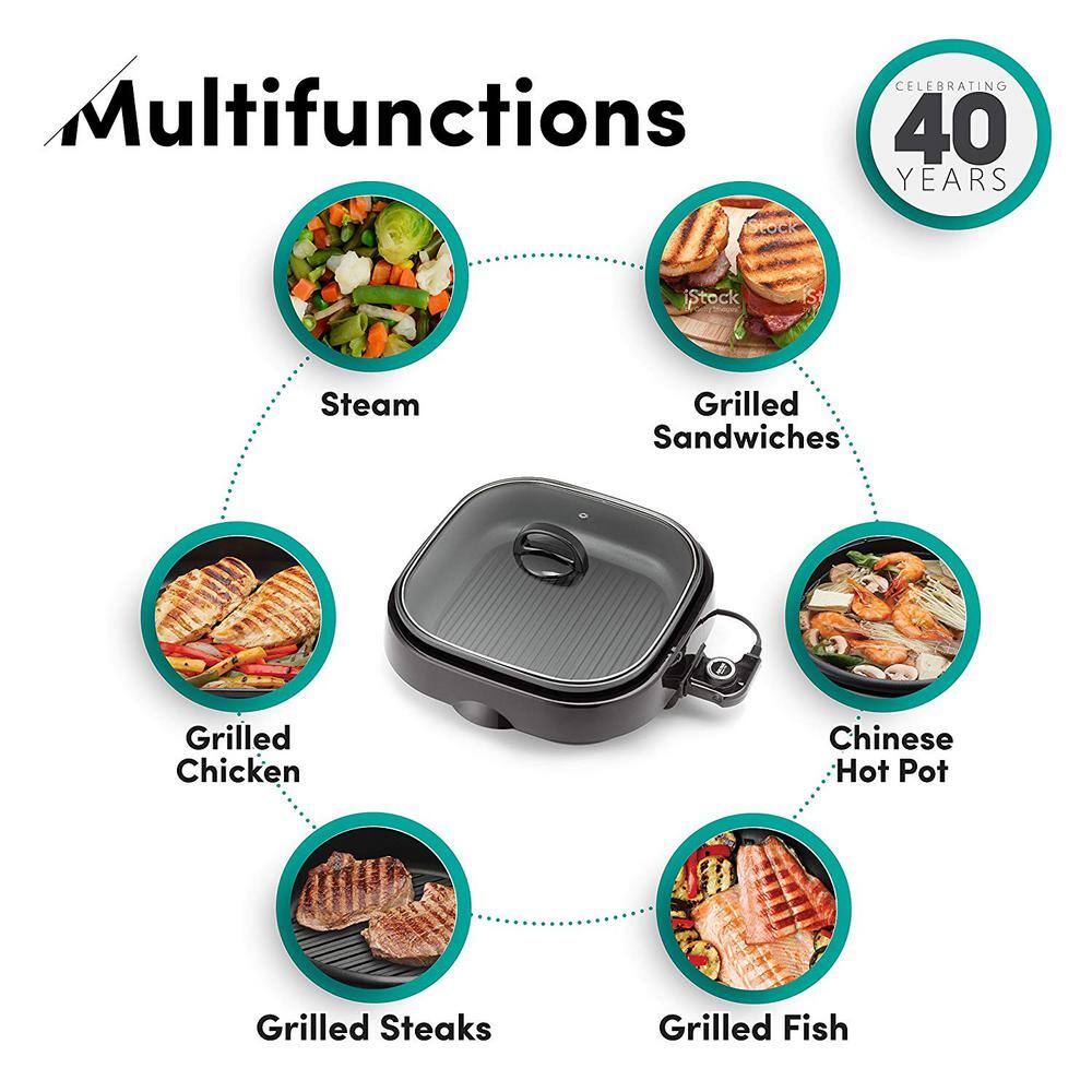 AROMA 4 Qt. 3-in-1 Black Smokeless Grillet ASP-218B