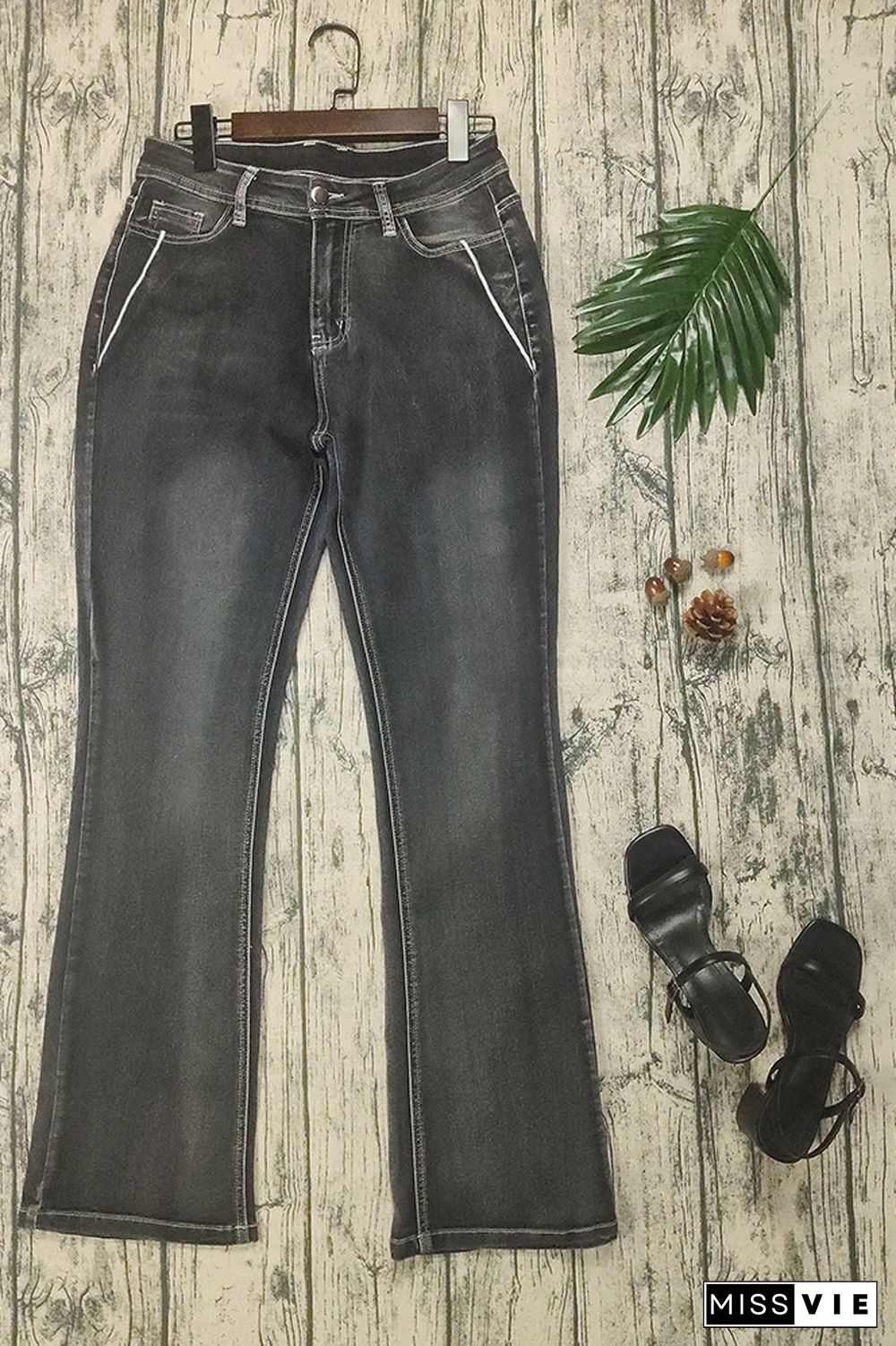 Black Straight Wash Jeans Pants