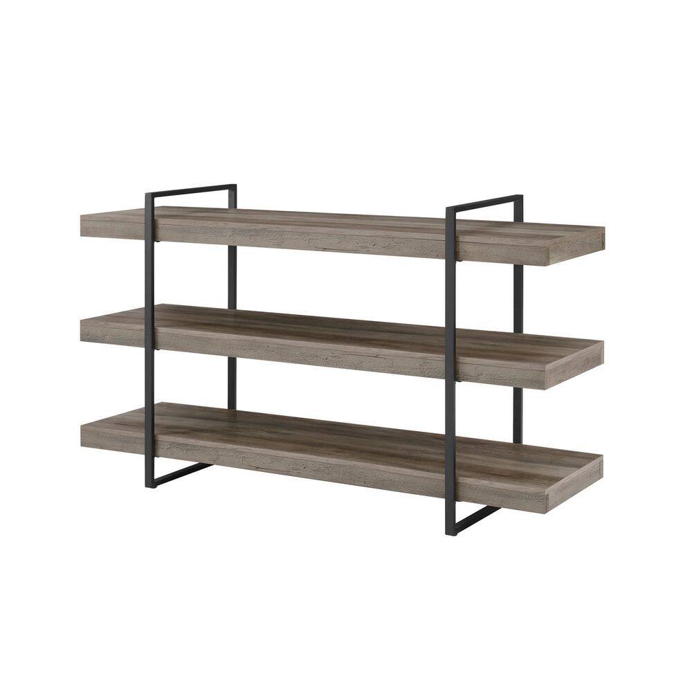 Welwick Designs 60 in. Grey WashBlack Wood and Metal Modern 3-Shelf Low Open Bookcase (34 in. H) HD9495