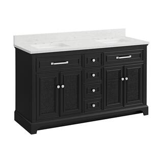 Home Decorators Collection Gillinger 60 in. W x 22 in. D x 35 in. H Double Sink Bath Vanity in Black Rattan with Engineered Carrara Top and Sink 1906VA60-312925