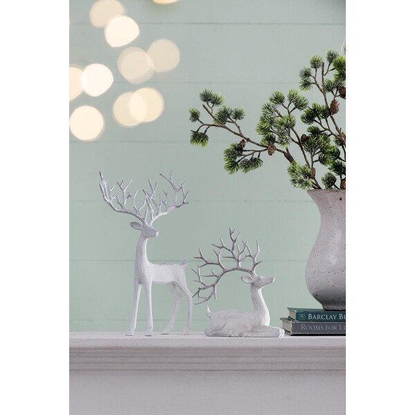 Seasonal Abode Carved Standing Deer with Silver Foil