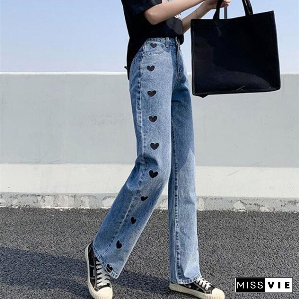 Woman Jeans High Waist Clothes Wide Leg Denim Clothing Blue Streetwear Vintage Quality Fashion Harajuku Straight Pants