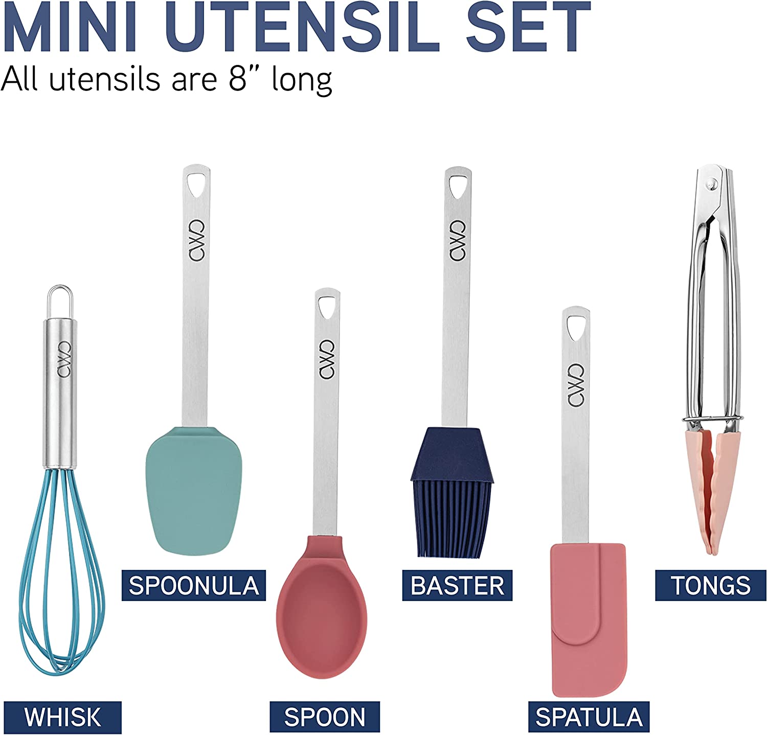 Cook with Color Silicone Kitchen Utensils 6 Piece Set - Spoon, Spatula, Tongs, Whisk & Turner