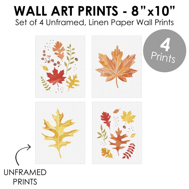 Big Dot Of Happiness Fall Foliage Unframed Autumn Leaves Linen Paper Wall Art Set Of 4 Artisms 8 X 10 Inches