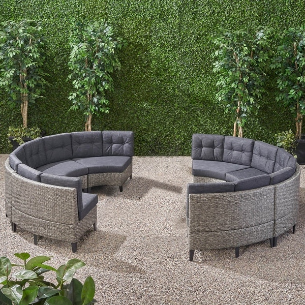 Navagio Outdoor Wicker Seater Curved Sectional Sofa with Cushions by Christopher Knight Home