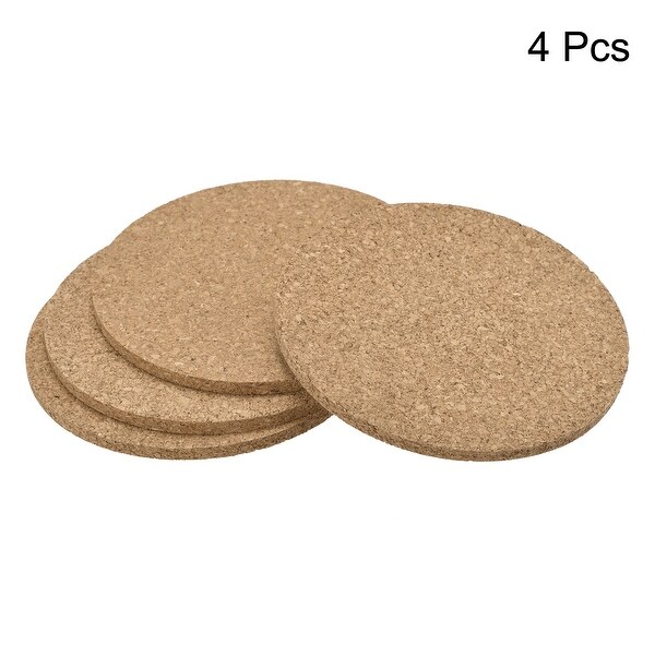 100mm Round Coasters 4mm Thick Cork Cup Mat Pad for Tableware 4pcs - Wood