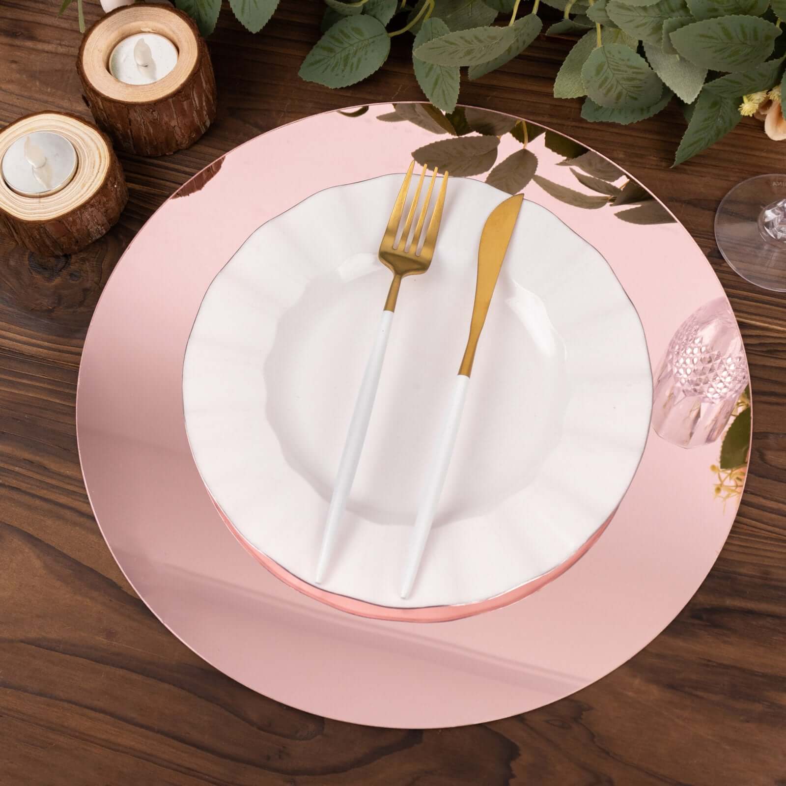 10 Pack Rose Gold Mirror Acrylic Charger Plates For Table Setting, Lightweight Round Decorative Dining Plate Chargers 13